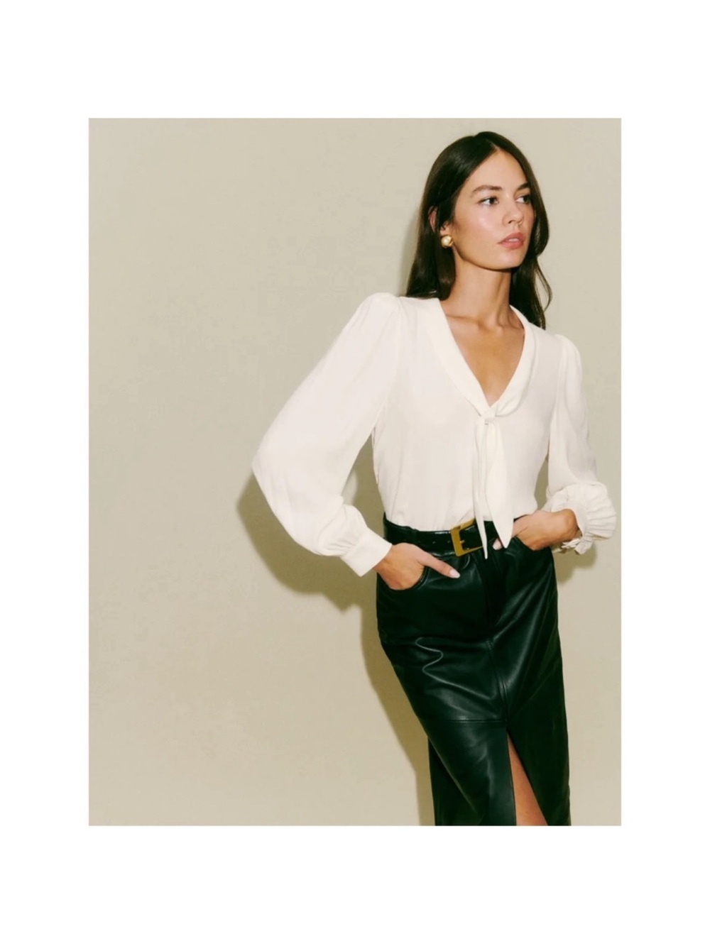 Reformation Anaya Long Sleeve Neck Tie Blouse